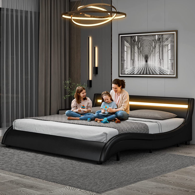 HOMTELIVE Bed Frame With LED Lights Upholstered Bed & Reviews Wayfair